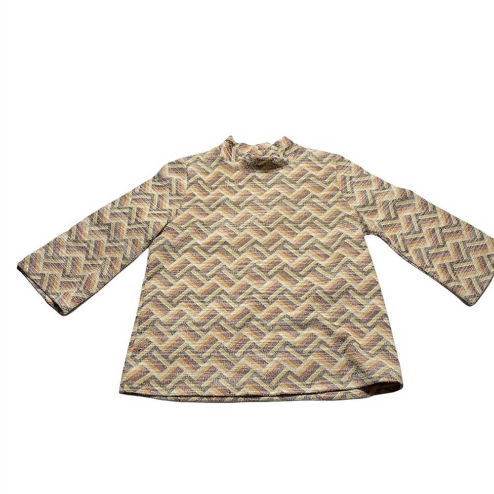 W5 Mock Neck Chevron Patterned 3/4 Sleeve Sweater Blouse